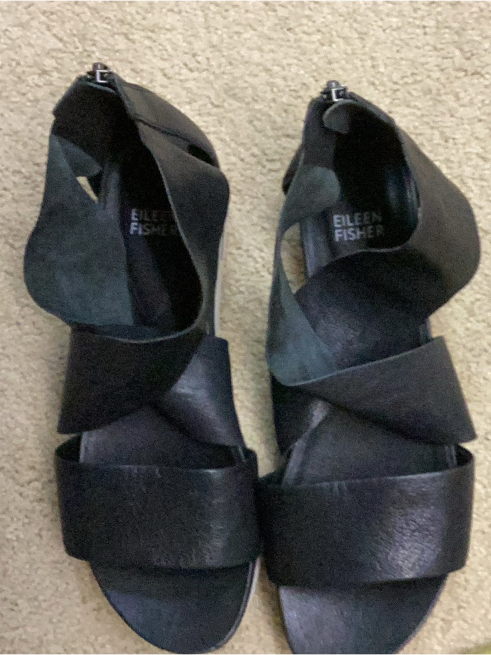 Eileen Fisher Black Leather Crisscross Strap Sandals